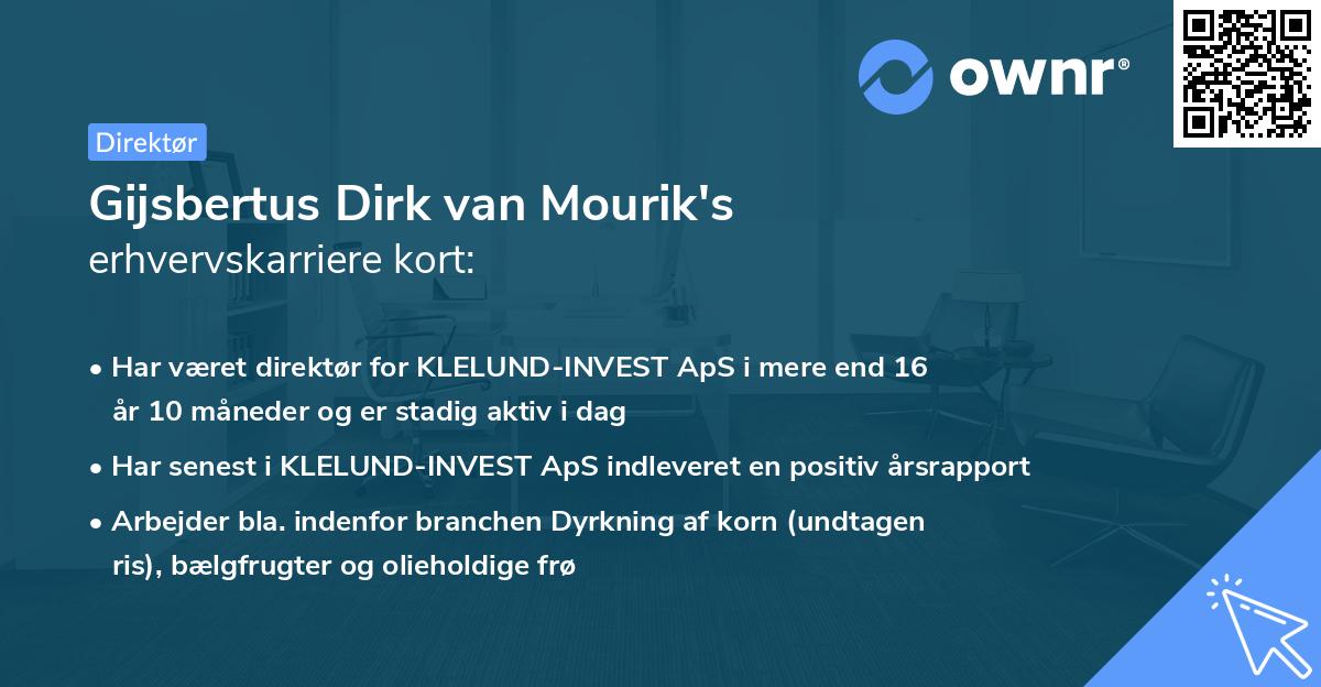 Gijsbertus Dirk van Mourik's erhvervskarriere kort