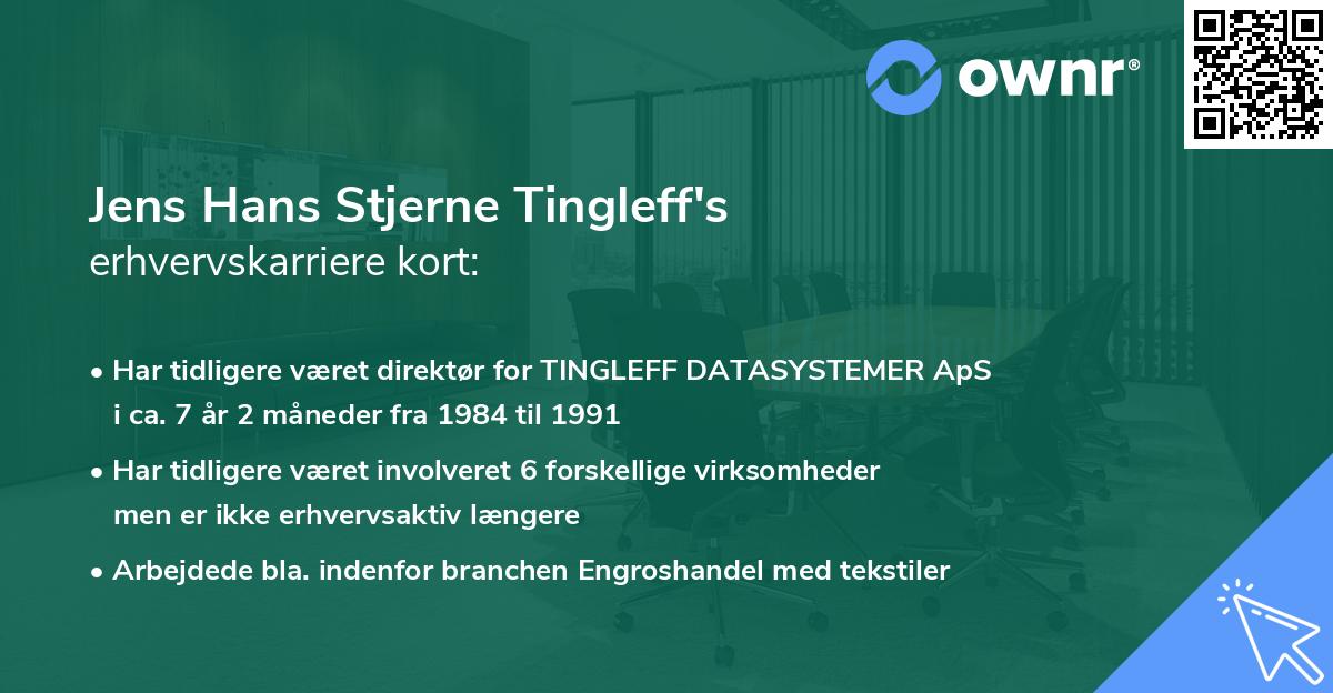 Jens Hans Stjerne Tingleff's erhvervskarriere kort
