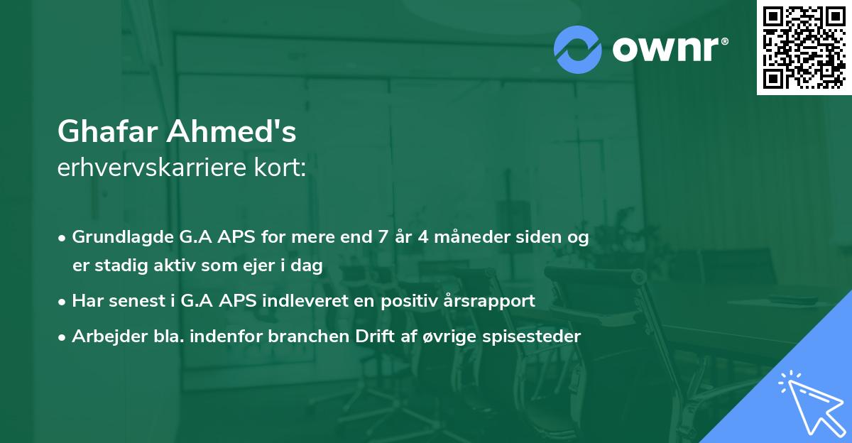 Ghafar Ahmed's erhvervskarriere kort