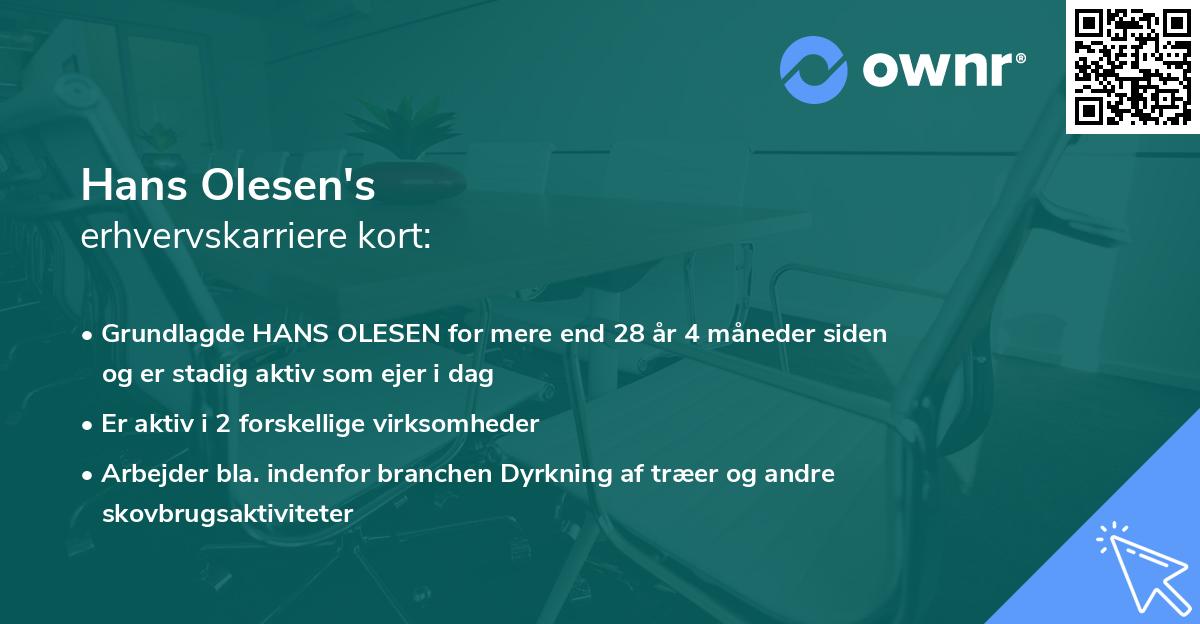 Hans Olesen's erhvervskarriere kort