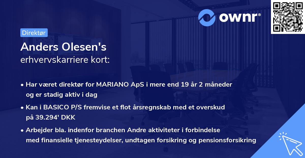 Anders Olesen's erhvervskarriere kort