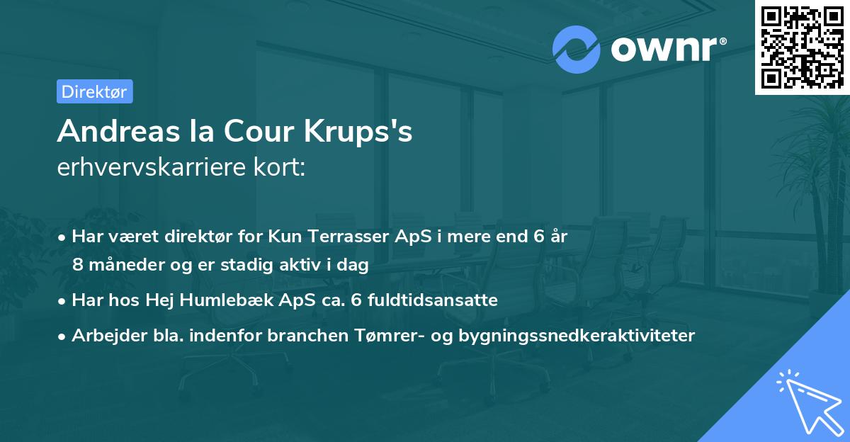 Andreas la Cour Krups's erhvervskarriere kort