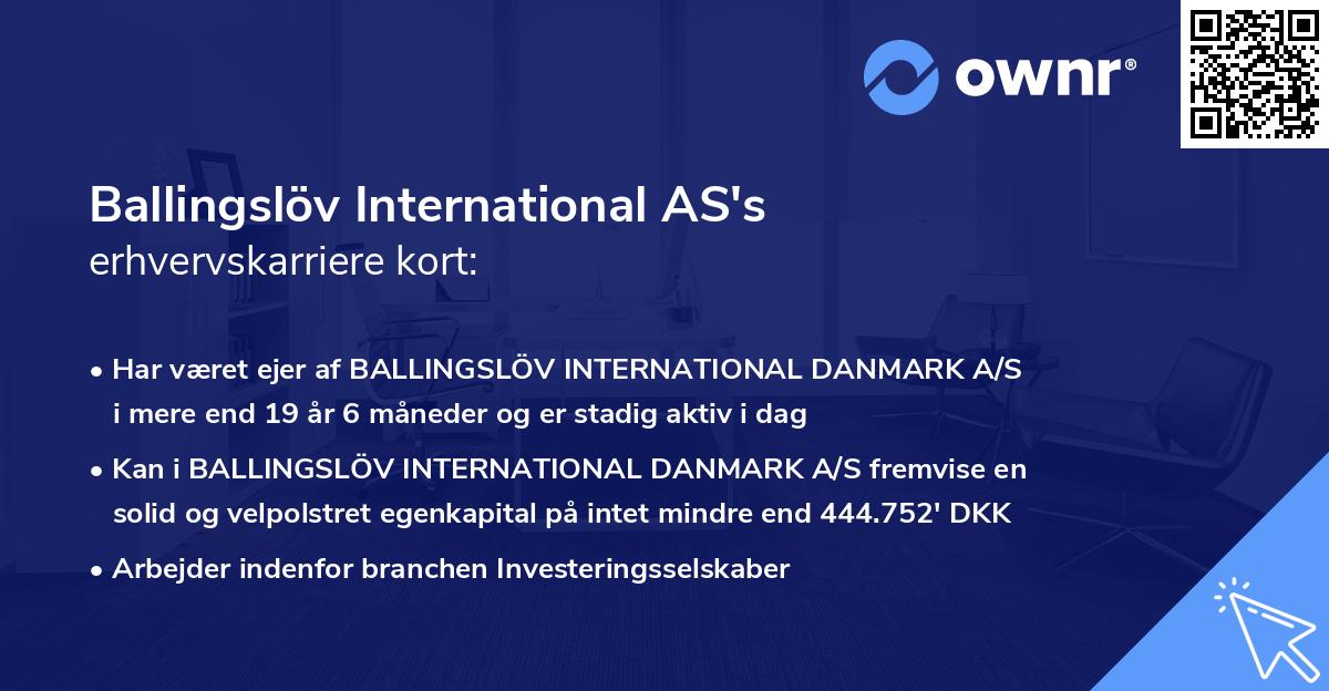 Ballingslöv International AS's erhvervskarriere kort