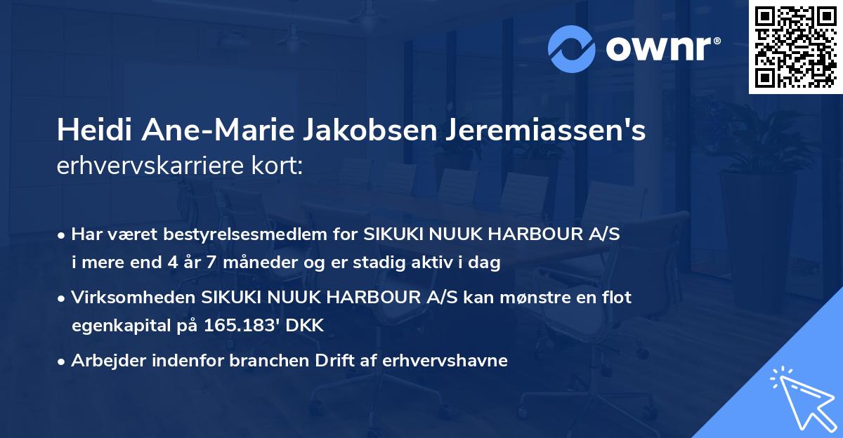 Heidi Ane-Marie Jakobsen Jeremiassen's erhvervskarriere kort