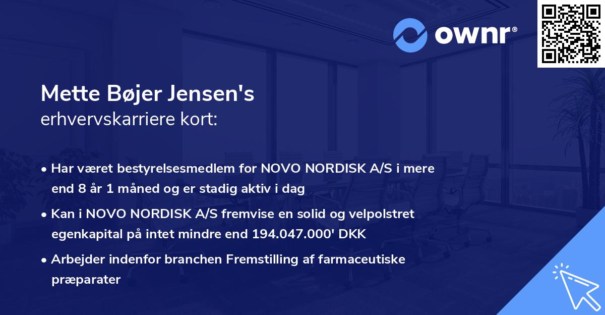 Mette Bøjer Jensen's erhvervskarriere kort