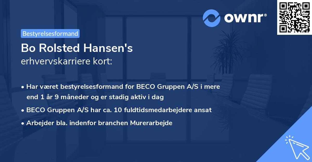 Bo Rolsted Hansen's erhvervskarriere kort