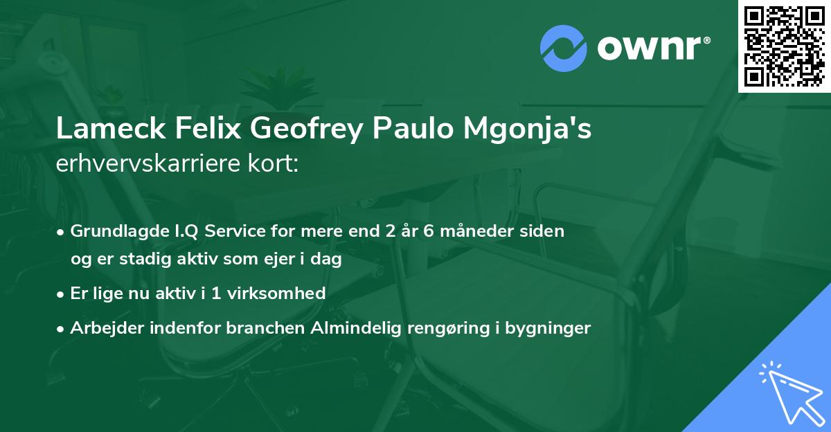 Lameck Felix Geofrey Paulo Mgonja's erhvervskarriere kort