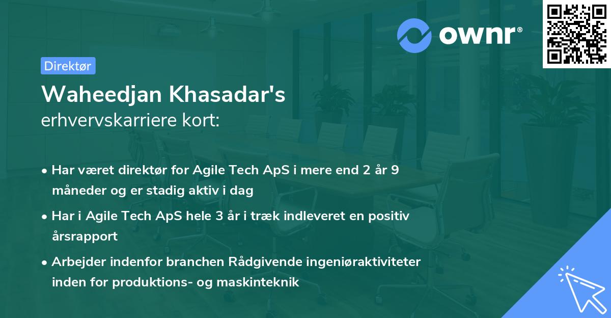 Waheedjan Khasadar's erhvervskarriere kort