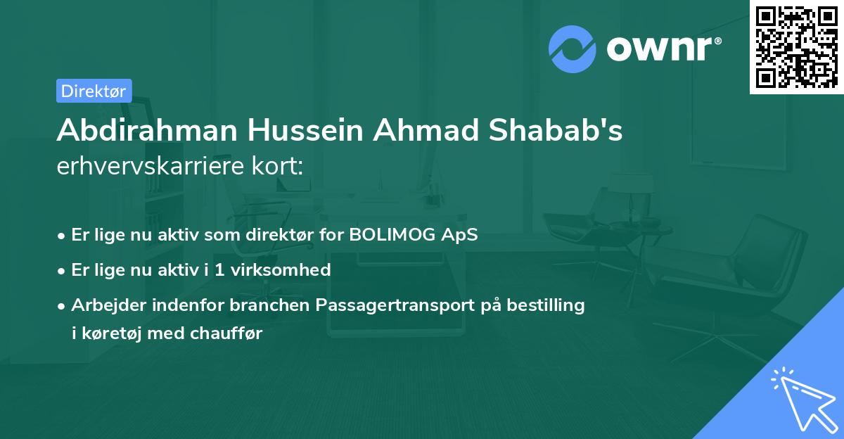 Abdirahman Hussein Ahmad Shabab's erhvervskarriere kort