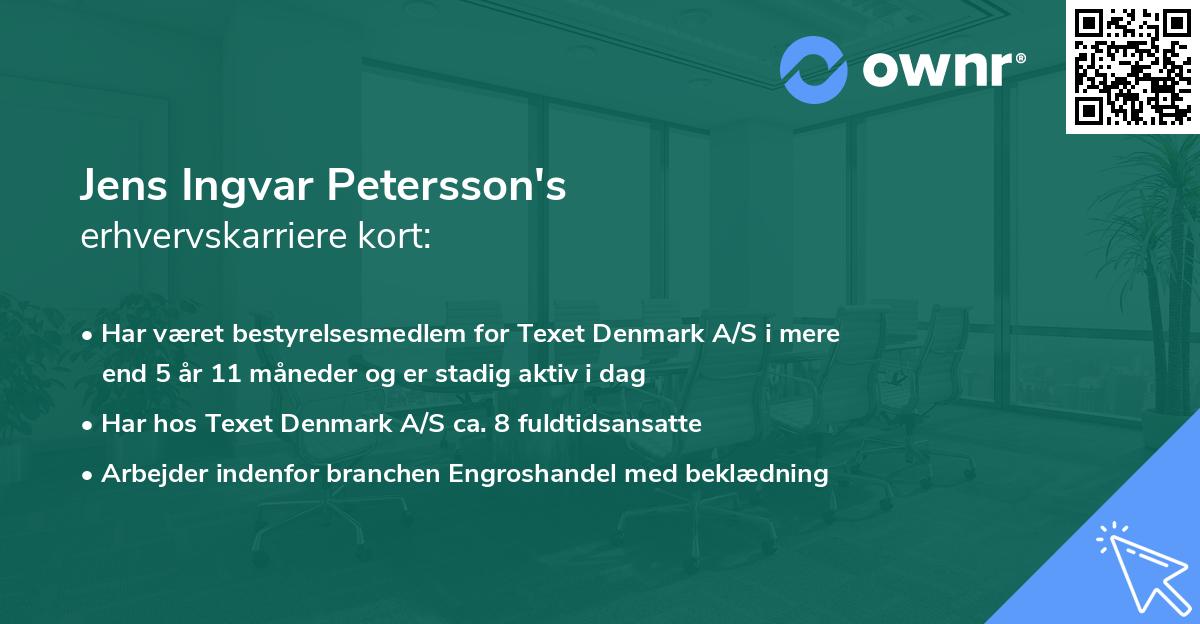 Jens Ingvar Petersson's erhvervskarriere kort
