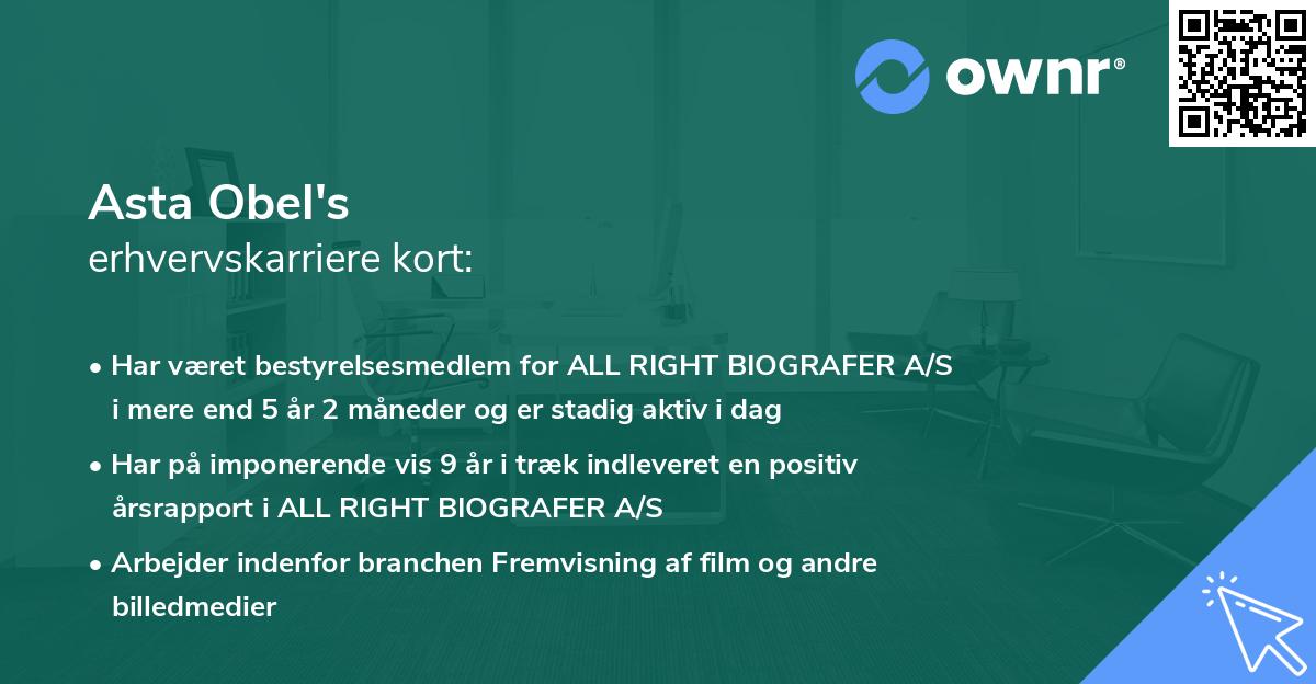 Asta Obel's erhvervskarriere kort