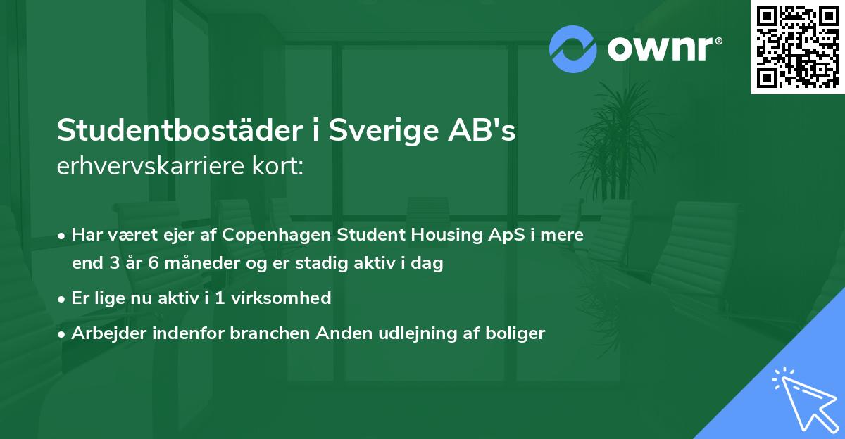 Studentbostäder i Sverige AB's erhvervskarriere kort