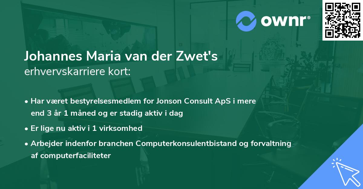Johannes Maria van der Zwet's erhvervskarriere kort