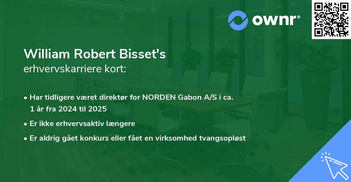 William Robert Bisset's erhvervskarriere kort