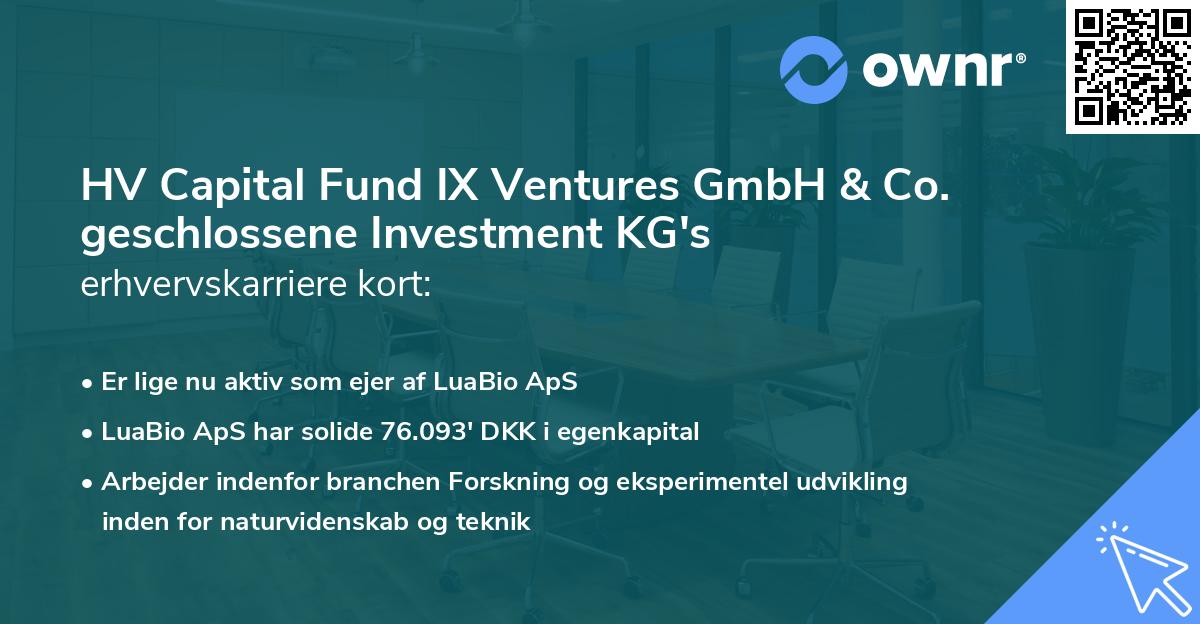 HV Capital Fund IX Ventures GmbH & Co. geschlossene Investment KG's erhvervskarriere kort