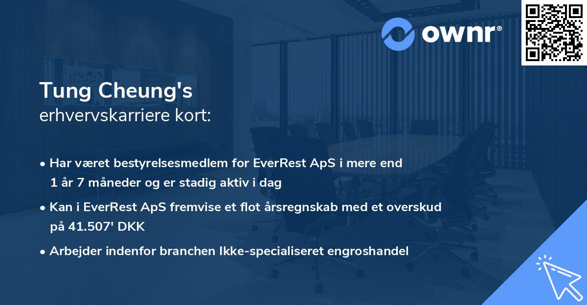 Tung Cheung's erhvervskarriere kort