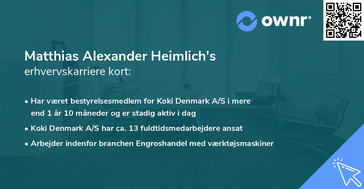 Matthias Alexander Heimlich's erhvervskarriere kort