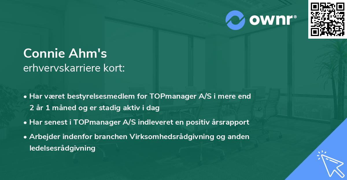 Connie Ahm's erhvervskarriere kort