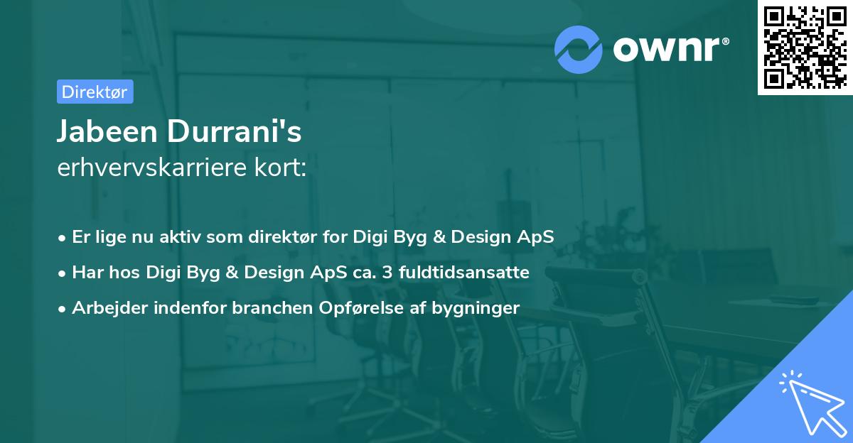 Jabeen Durrani's erhvervskarriere kort