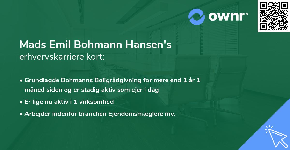 Mads Emil Bohmann Hansen's erhvervskarriere kort