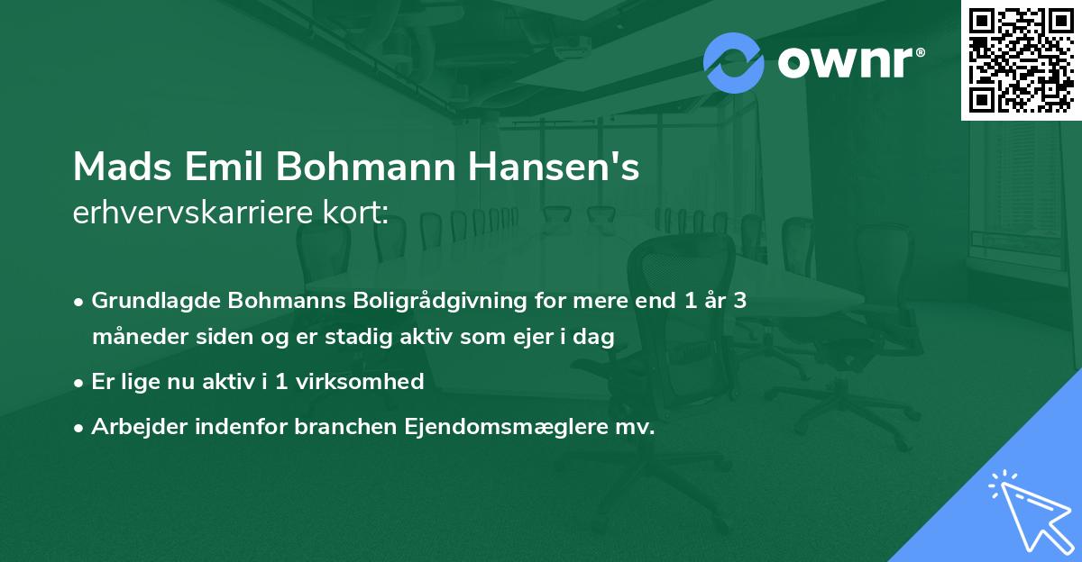 Mads Emil Bohmann Hansen's erhvervskarriere kort