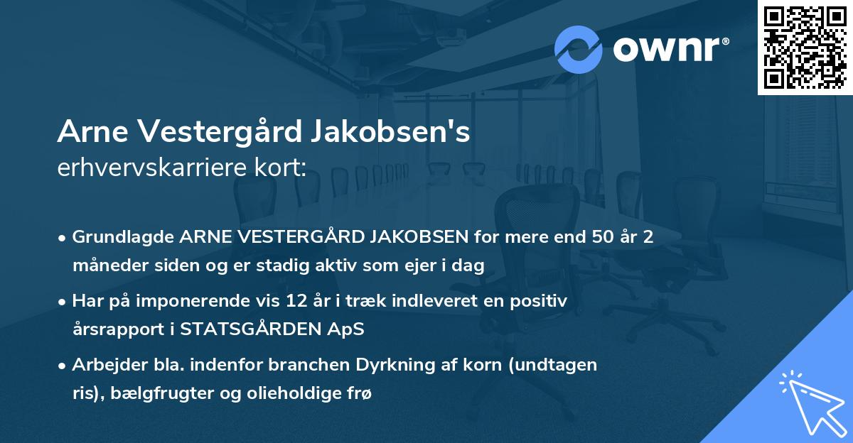 Arne Vestergård Jakobsen's erhvervskarriere kort