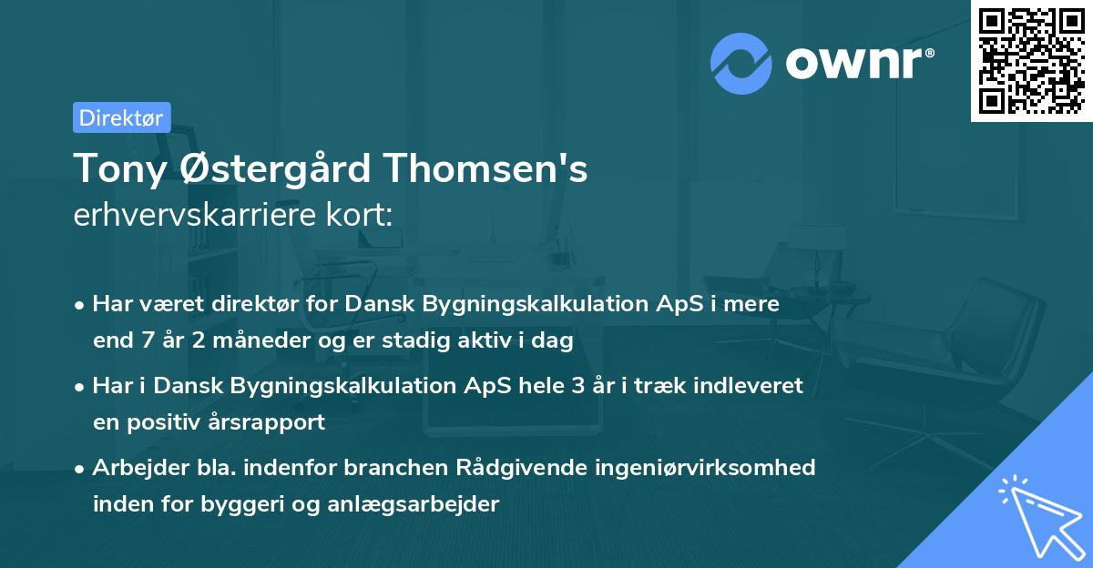 Tony Østergård Thomsen's erhvervskarriere kort