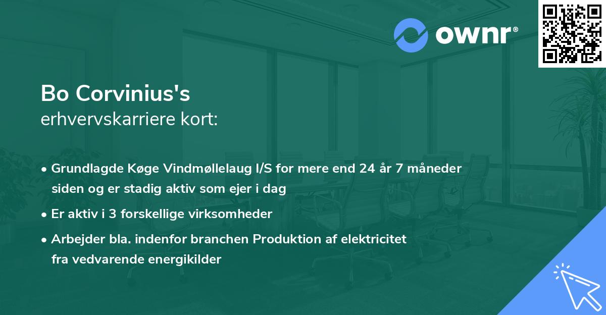 Bo Corvinius's erhvervskarriere kort