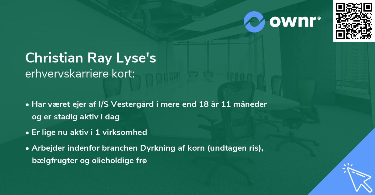 Christian Ray Lyse's erhvervskarriere kort