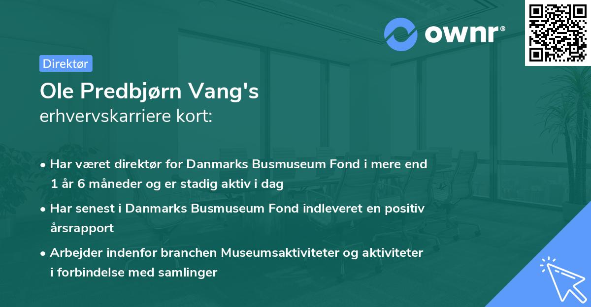 Ole Predbjørn Vang's erhvervskarriere kort