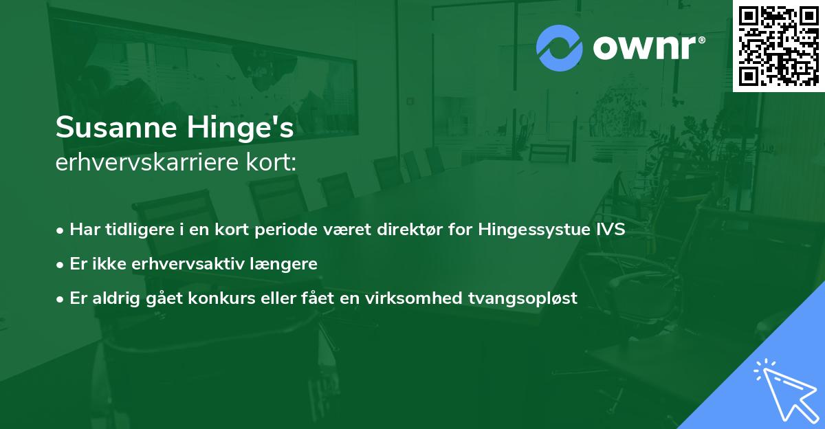 Susanne Hinge's erhvervskarriere kort