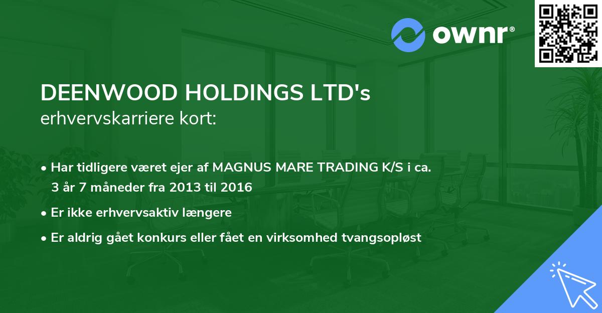 DEENWOOD HOLDINGS LTD's erhvervskarriere kort