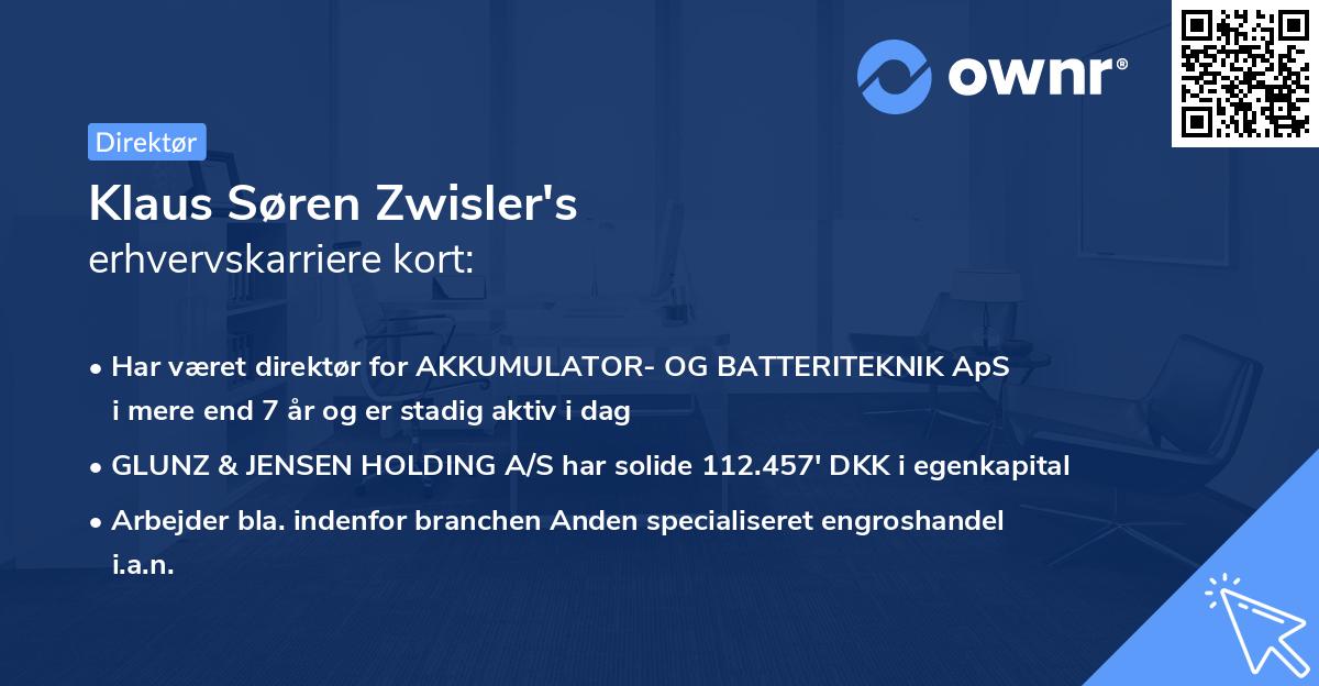 Klaus Søren Zwisler's erhvervskarriere kort