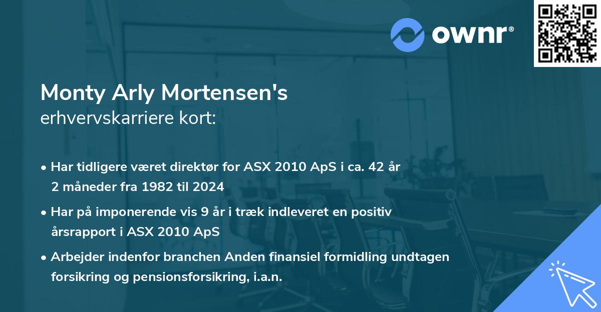 Monty Arly Mortensen's erhvervskarriere kort