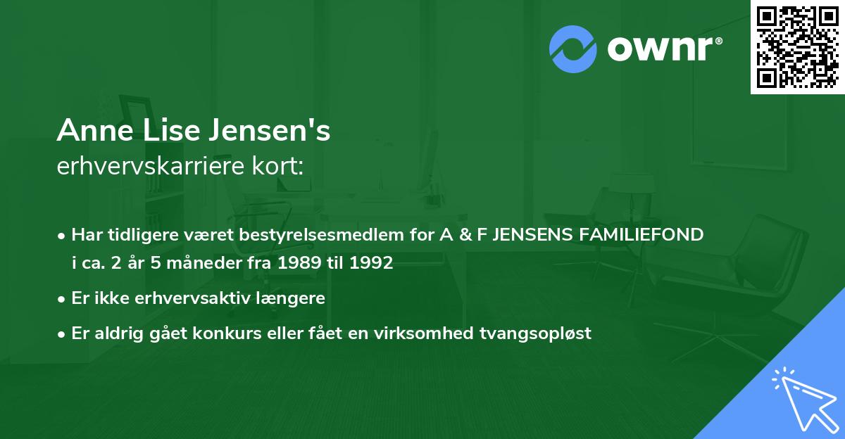 Anne Lise Jensen's erhvervskarriere kort