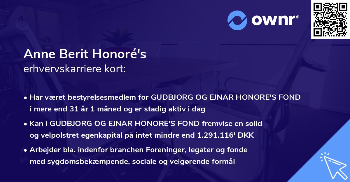 Anne Berit Honoré's erhvervskarriere kort