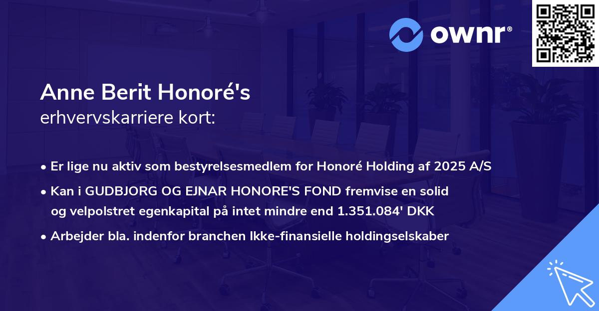 Anne Berit Honoré's erhvervskarriere kort