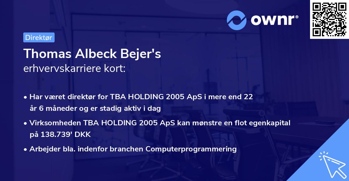 Thomas Albeck Bejer's erhvervskarriere kort