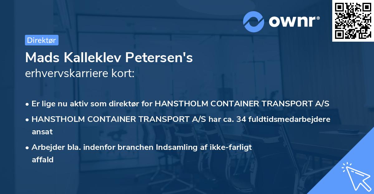 Mads Kalleklev Petersen's erhvervskarriere kort