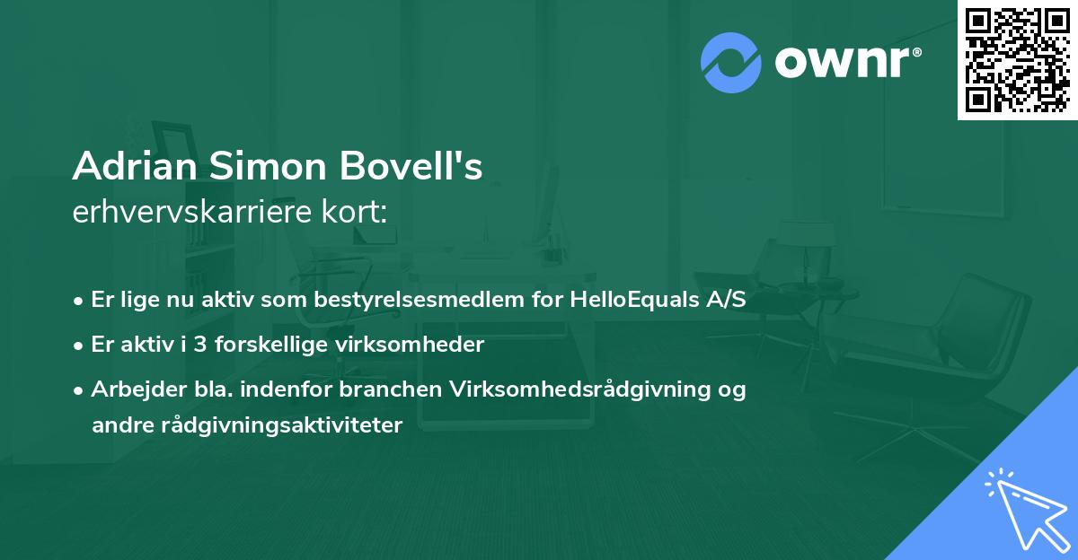 Adrian Simon Bovell's erhvervskarriere kort