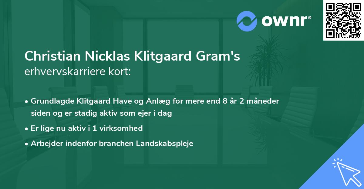 Christian Nicklas Klitgaard Gram's erhvervskarriere kort