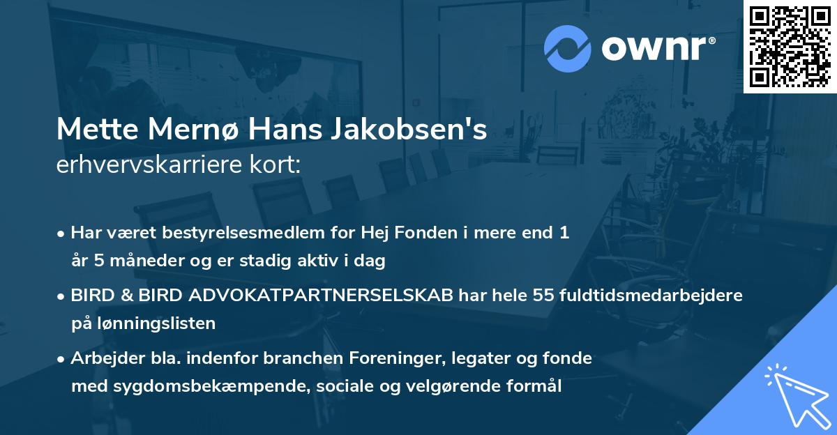 Mette Mernø Hans Jakobsen's erhvervskarriere kort