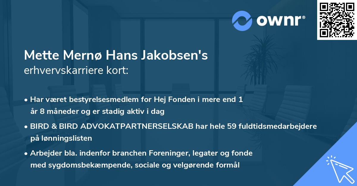 Mette Mernø Hans Jakobsen's erhvervskarriere kort