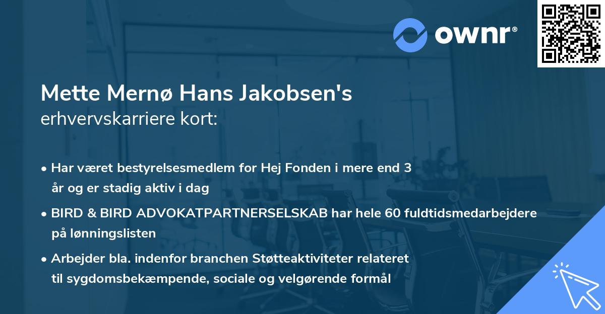 Mette Mernø Hans Jakobsen's erhvervskarriere kort