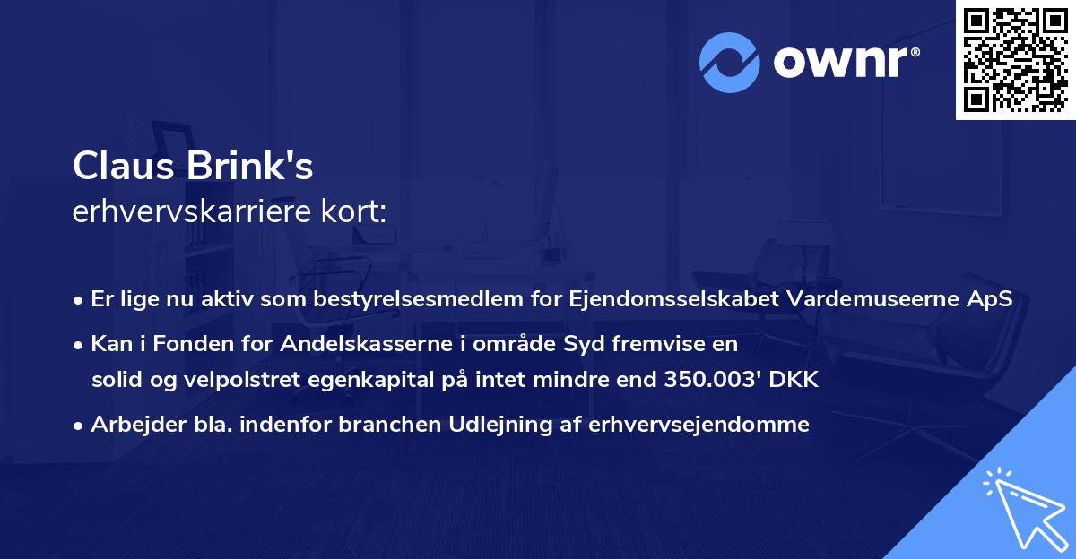 Claus Brink's erhvervskarriere kort