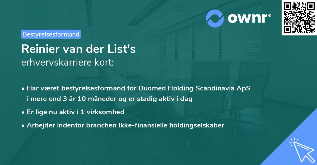 Reinier van der List's erhvervskarriere kort