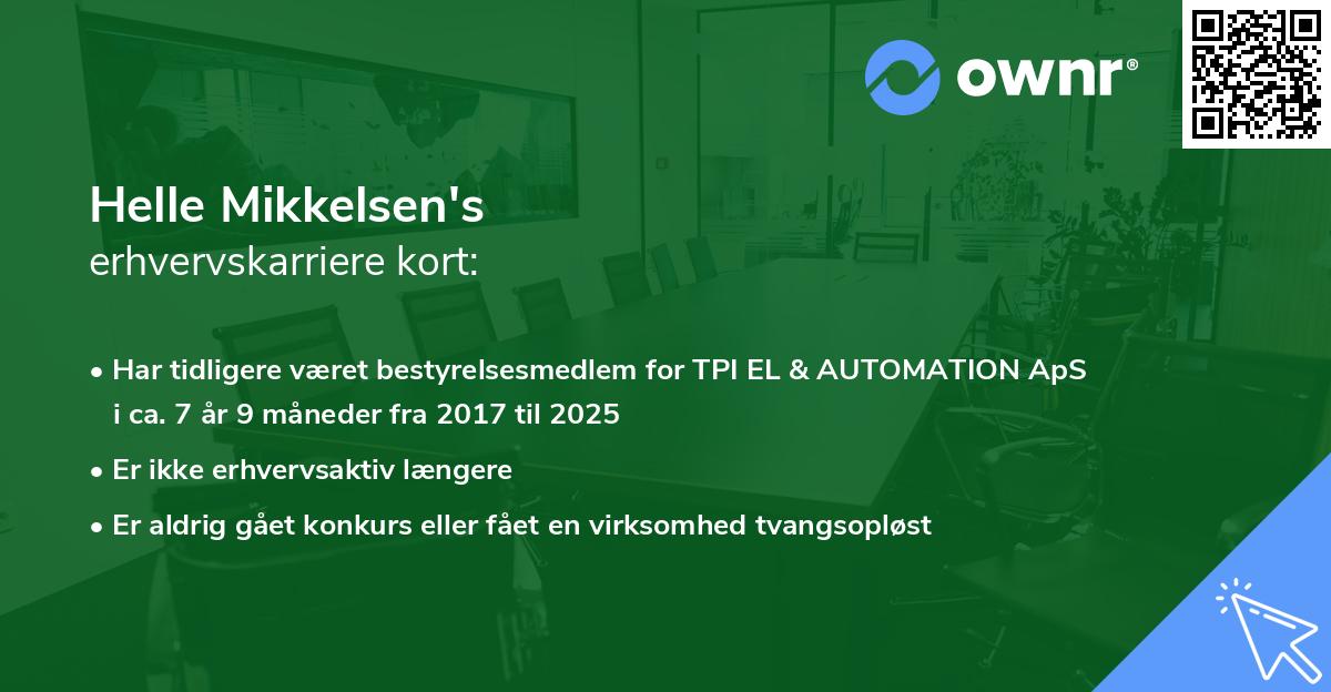 Helle Mikkelsen's erhvervskarriere kort