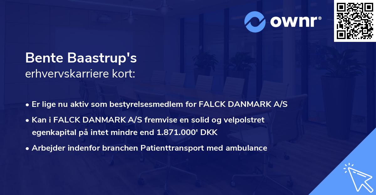 Bente Baastrup's erhvervskarriere kort
