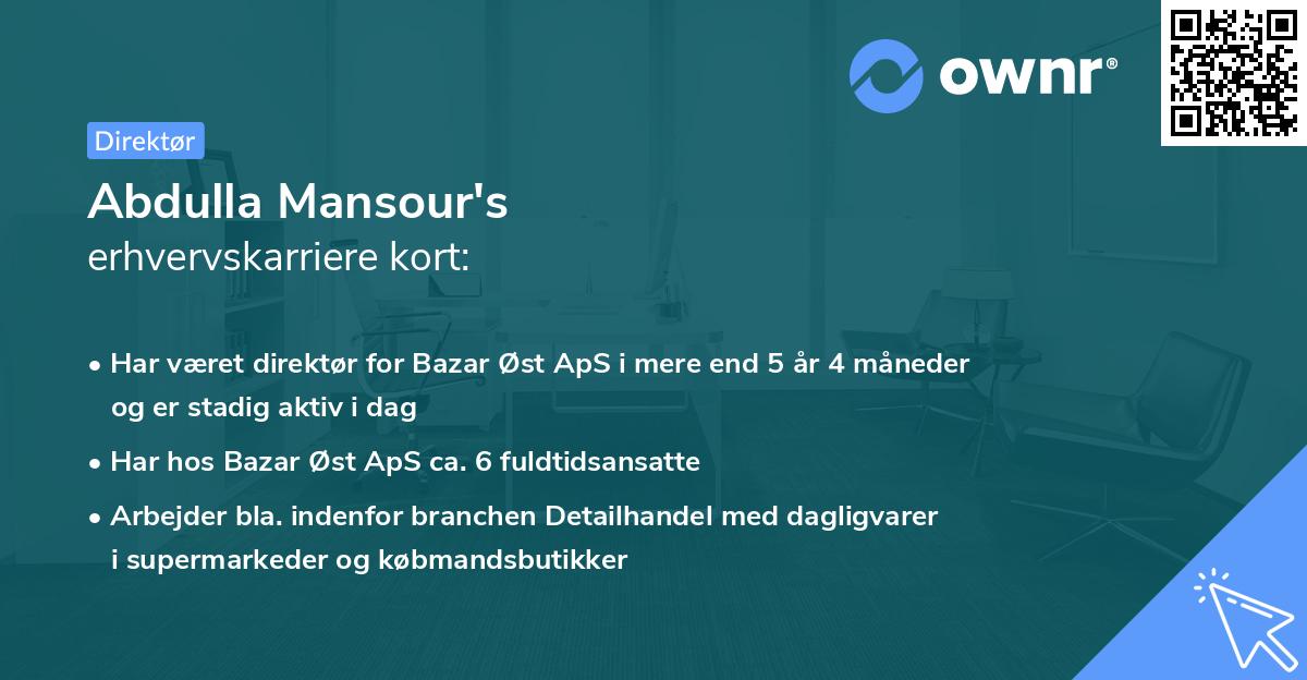 Abdulla Mansour's erhvervskarriere kort