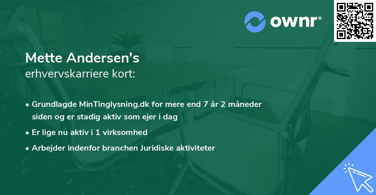 Mette Andersen's erhvervskarriere kort